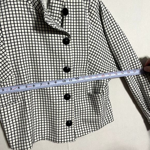 Cabi Grid Print Asymmetrical Button Up Jacket Blazer High Neck - Size XS - Picture 7 of 9